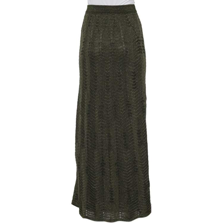 Pre Owned M Missoni Green Lurex Knit Maxi Skirt S