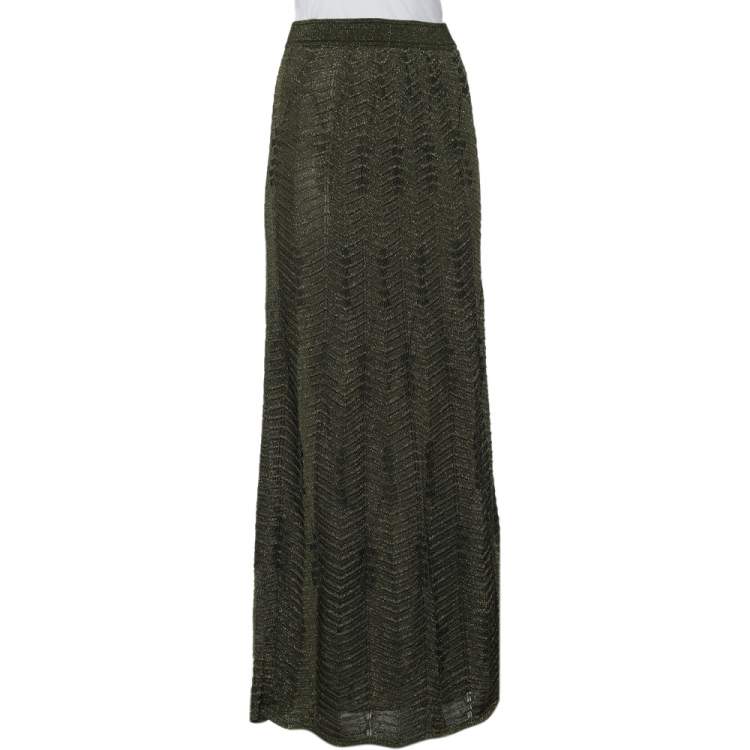 Pre Owned M Missoni Green Lurex Knit Maxi Skirt S