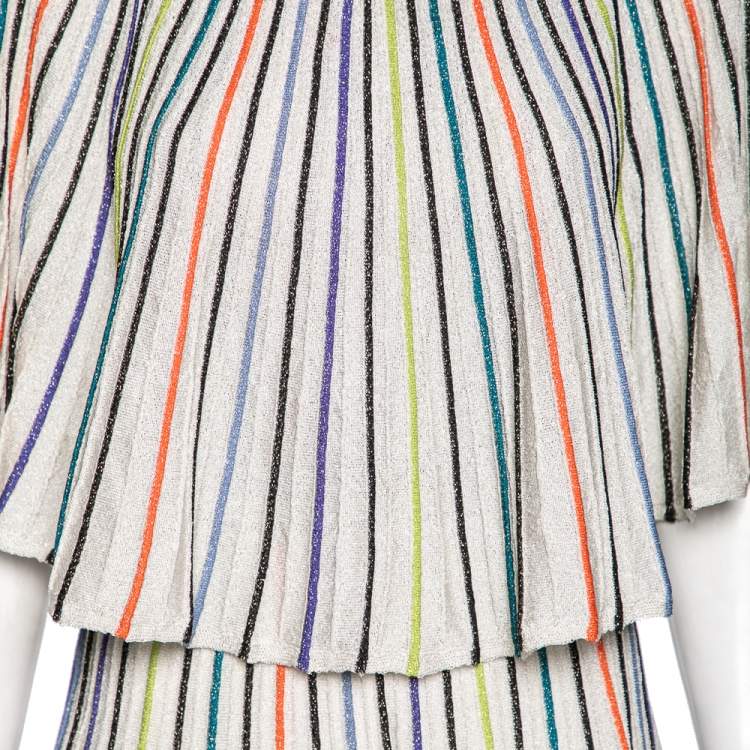 Pre Owned M Missoni Silver Striped Lurex Knit Overlay Detail Mini Dress S