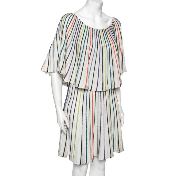 Pre Owned M Missoni Silver Striped Lurex Knit Overlay Detail Mini Dress S