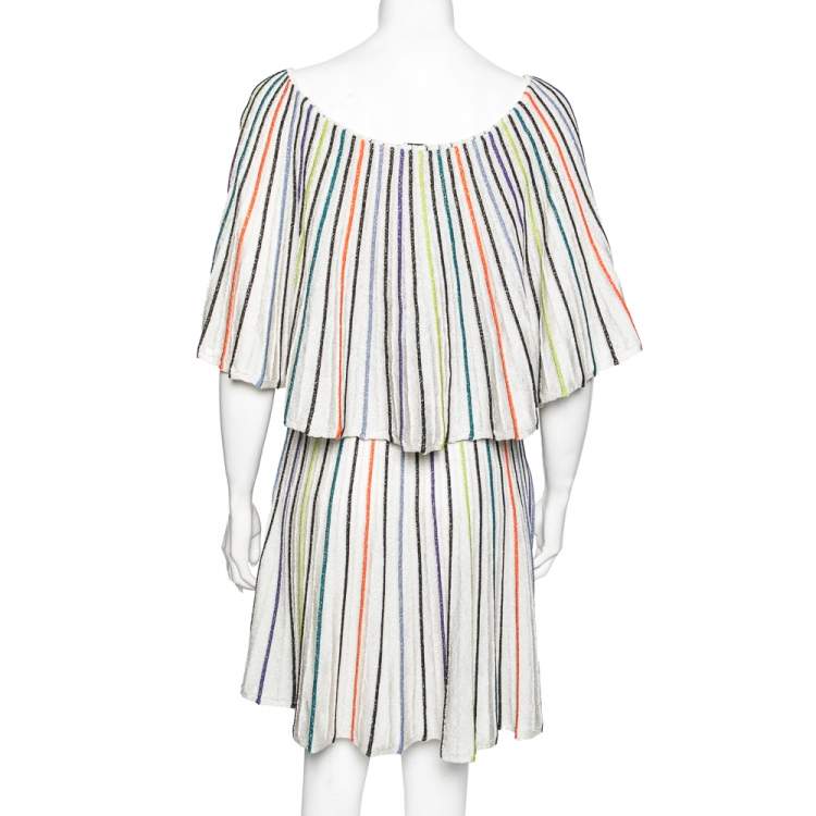 Pre Owned M Missoni Silver Striped Lurex Knit Overlay Detail Mini Dress S