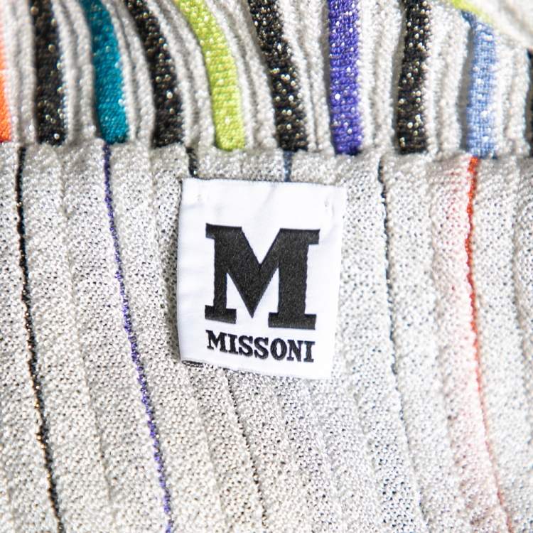 Pre Owned M Missoni Silver Striped Lurex Knit Overlay Detail Mini Dress S