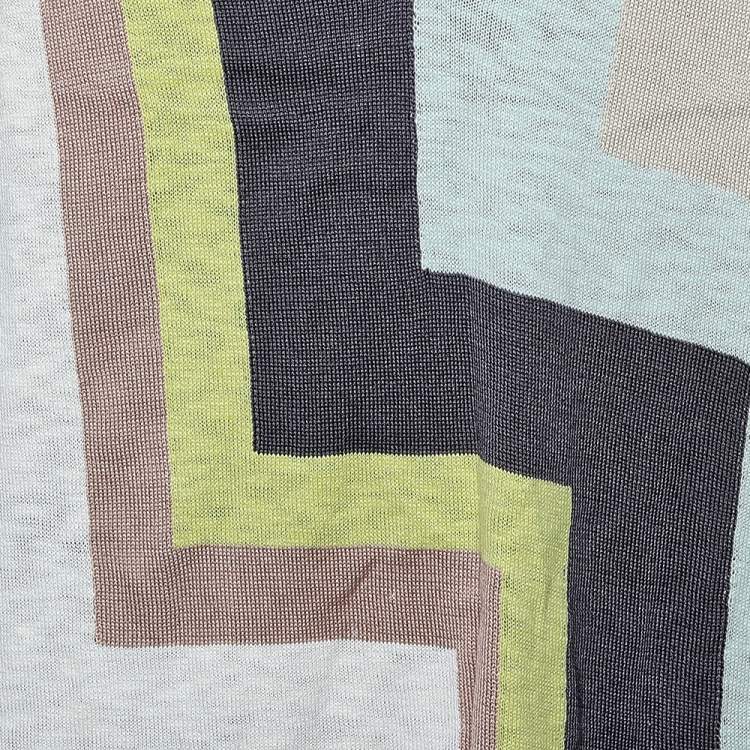 Pre Owned M Missoni Multicolor Geometric Pattern Cotton Knit Plunging Neck Top M