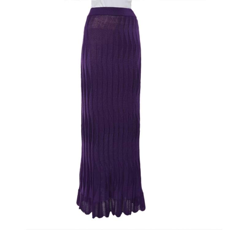 Pre Owned M Missoni Purple Patterned Wool Knit Maxi Skirt L