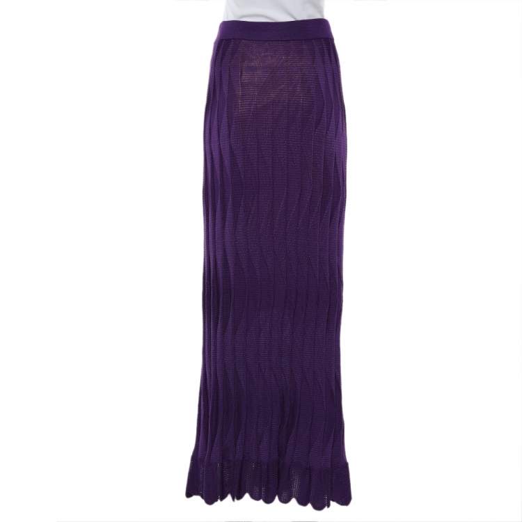 Pre Owned M Missoni Purple Patterned Wool Knit Maxi Skirt L