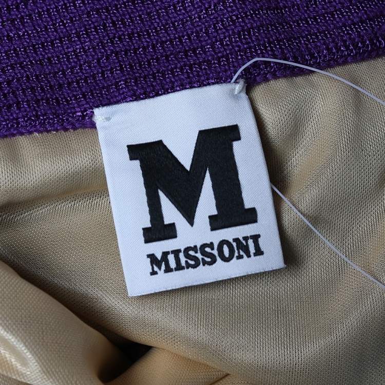 Pre Owned M Missoni Purple Patterned Wool Knit Maxi Skirt L