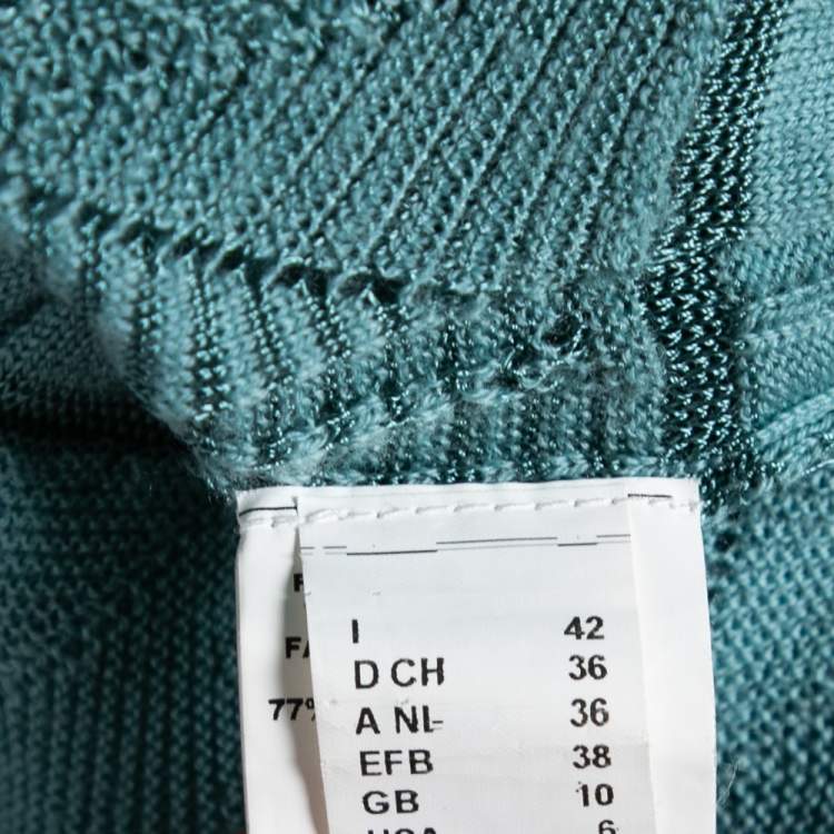 Pre Owned M Missoni Blue Patterned Knit Long Sleeve Belted Dress M 