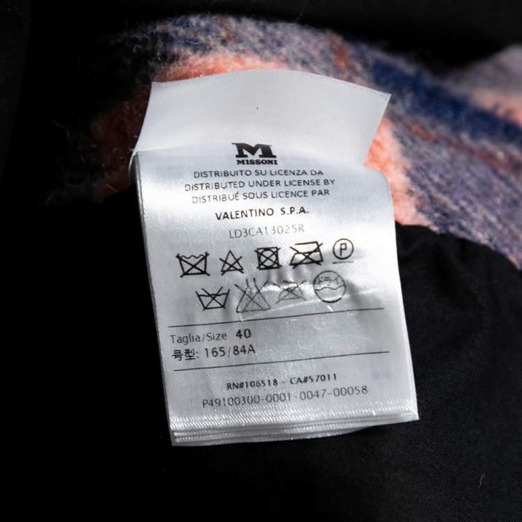 Pre Owned M Missoni Peach and Blue Stripe Printed Tweed Oversized Jacket S