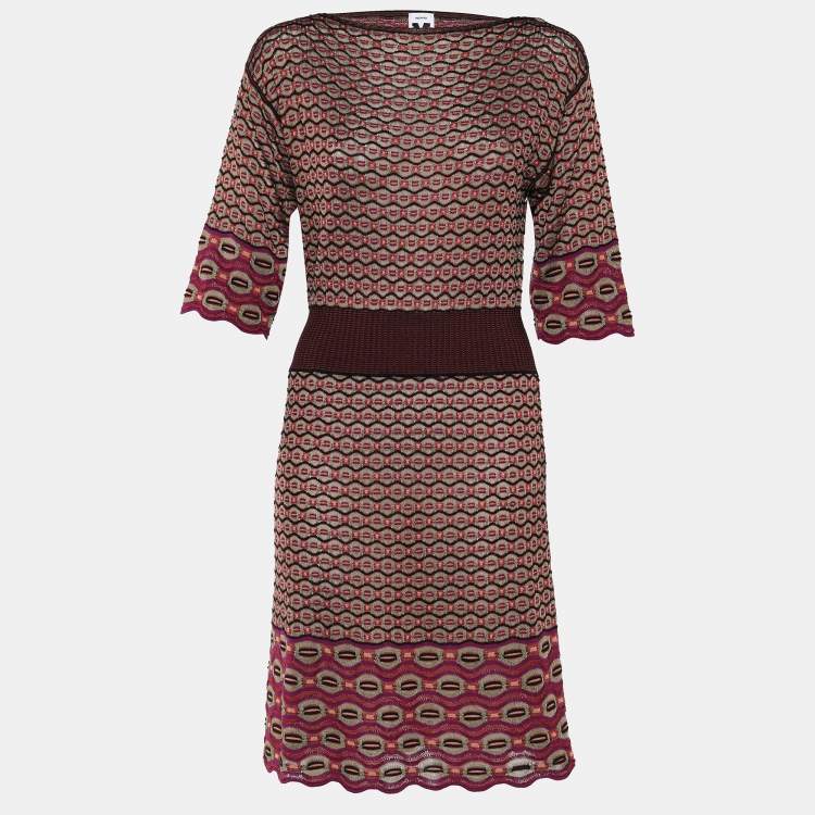Pre Owned M Missoni Gold & Purple Knit Elasticized Waist Dress M