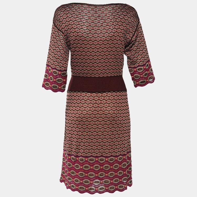 Pre Owned M Missoni Gold & Purple Knit Elasticized Waist Dress M