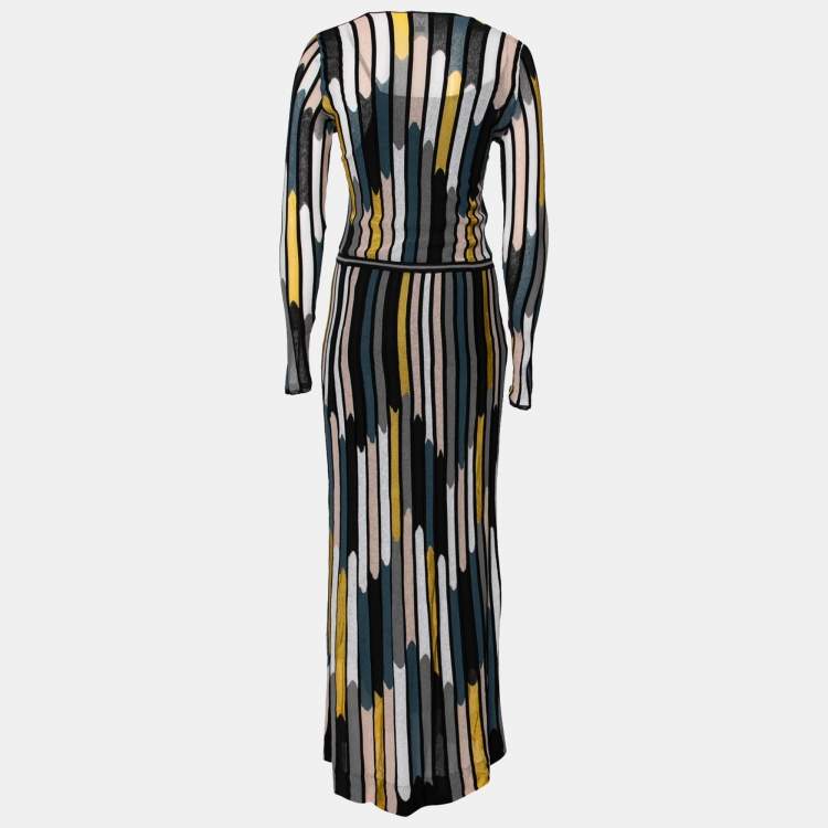 Pre Owned M Missoni Multicolored Stripe Patterned Knit Maxi Dress S
