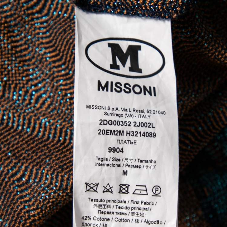 Pre Owned M Missoni Blue & Orange Chevron Patterned Lurex Knit Maxi Dress M