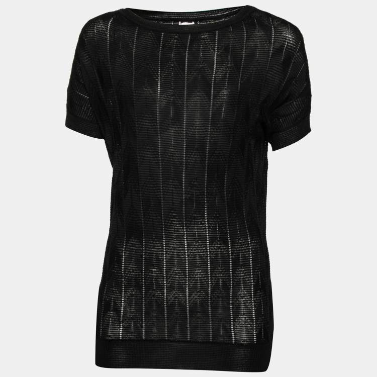 Pre Owned M Missoni Black Textured Knit Cap Sleeve Crew Neck Top S