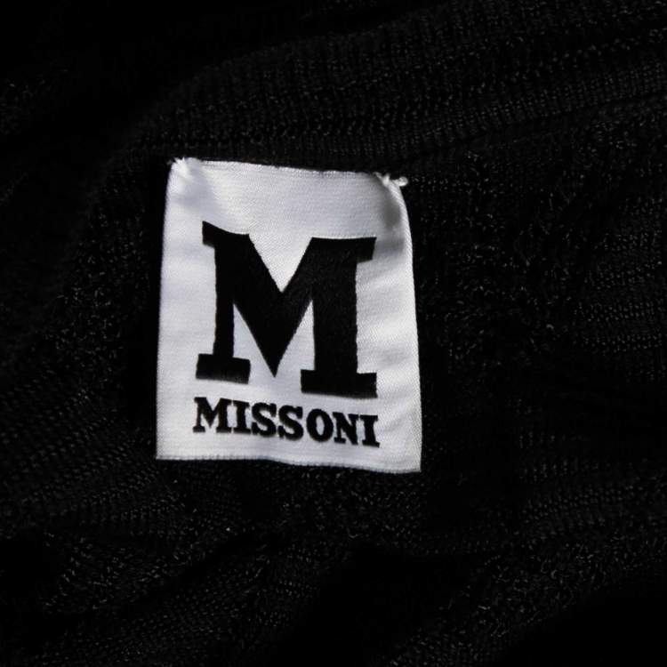 Pre Owned M Missoni Black Textured Knit Cap Sleeve Crew Neck Top S