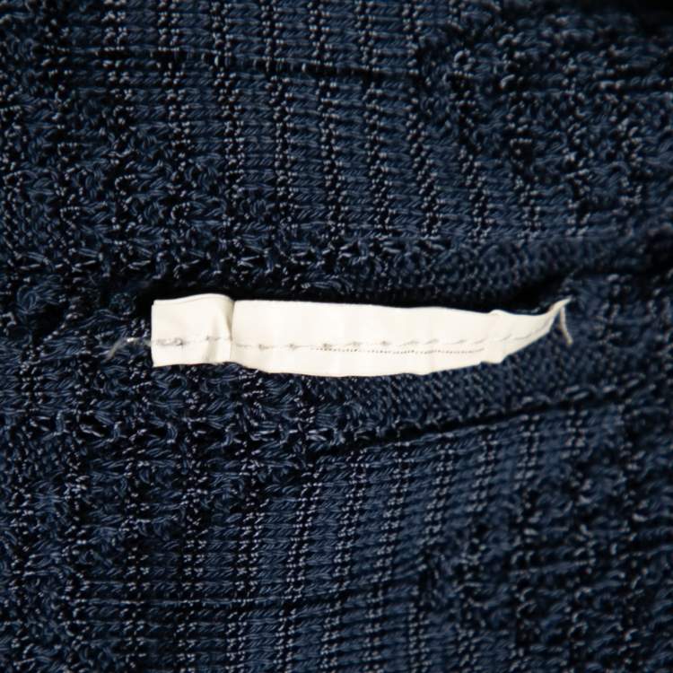 Pre Owned M Missoni Blue Textured Knit Cap Sleeve Crew Neck Top M