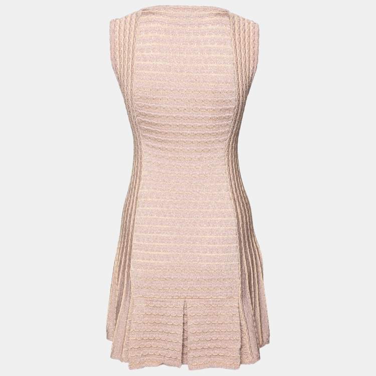 Pre Owned M Missoni Beige Lurex Patterned Knit Sleeveless Dress S