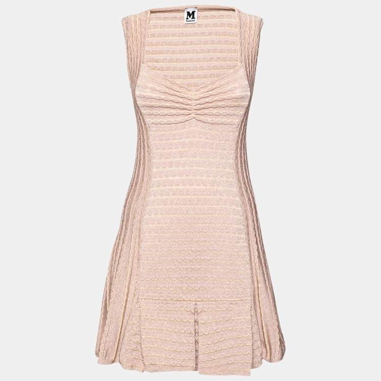 Pre Owned M Missoni Beige Lurex Patterned Knit Sleeveless Dress S