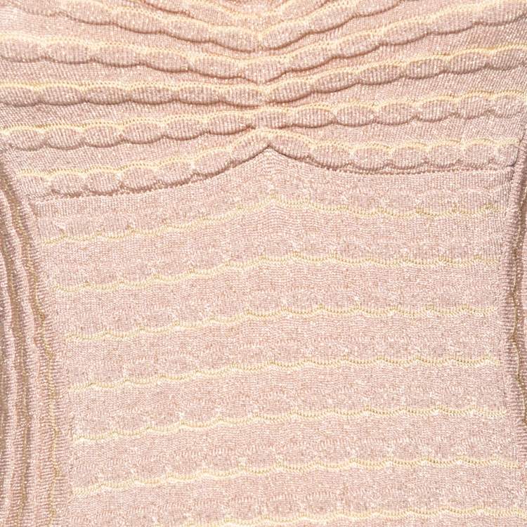 Pre Owned M Missoni Beige Lurex Patterned Knit Sleeveless Dress S