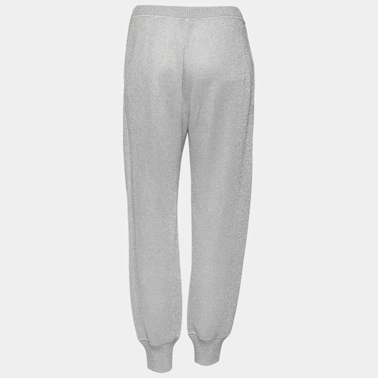 Pre Owned Missoni Silver Lurex Knit Track Pants M