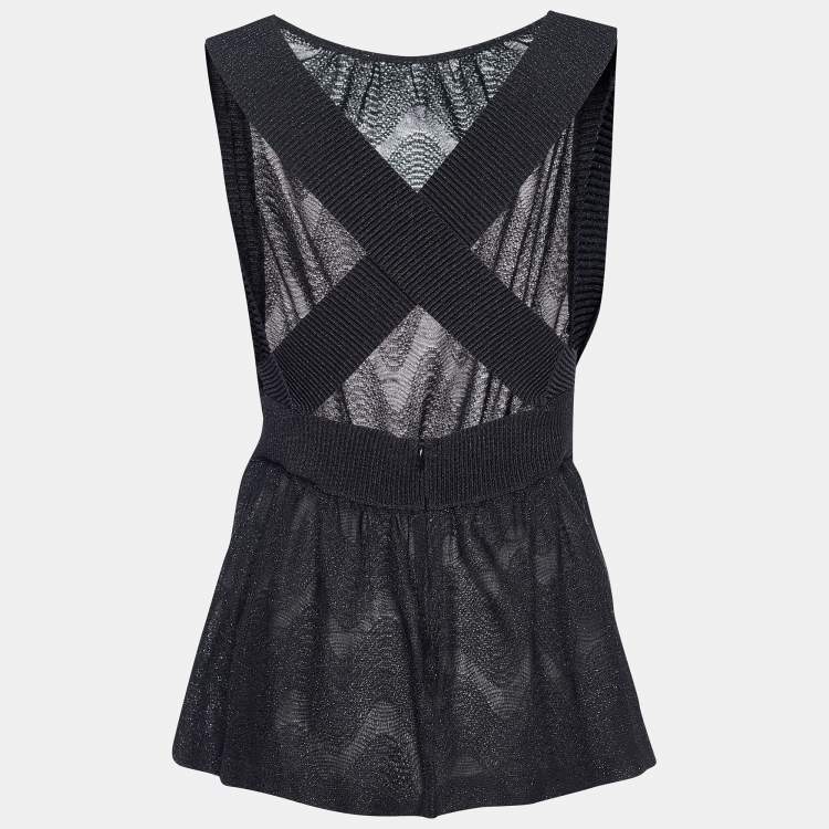 Pre Owned M Missoni Black Textured Knit Criss Cross Back Sleeveless Top M