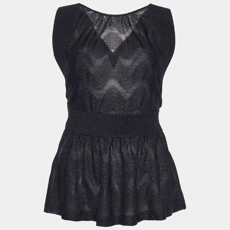 Pre Owned M Missoni Black Textured Knit Criss Cross Back Sleeveless Top M