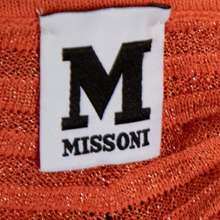مملوكة مسبقًا M Missoni Orange Patterned Lurex Knit Round Neck Top L