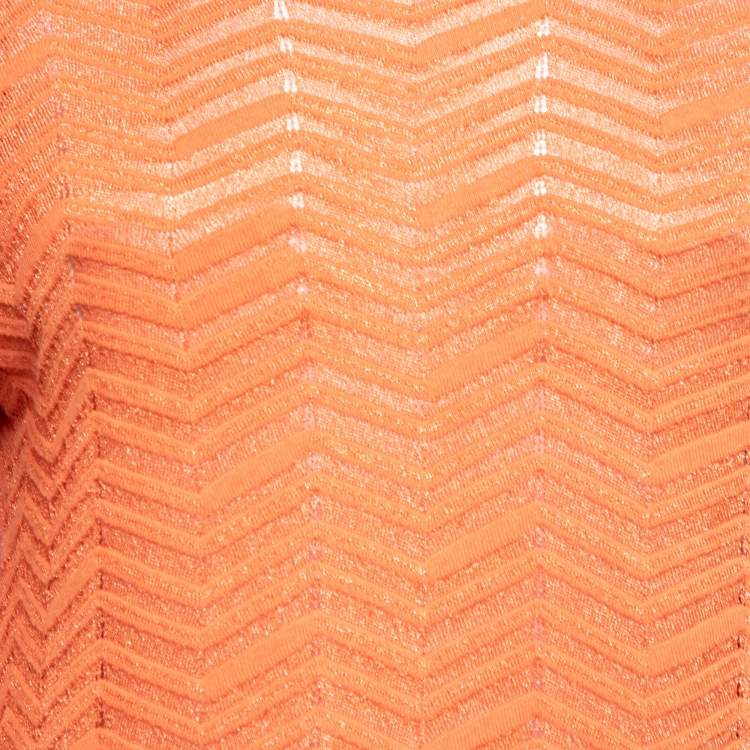 مملوكة مسبقًا M Missoni Orange Patterned Lurex Knit Round Neck Top L