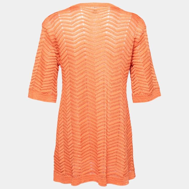 مملوكة مسبقًا M Missoni Orange Patterned Lurex Knit Round Neck Top L