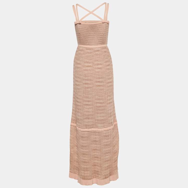 Pre Owned M Missoni Pink Lurex Knit Halter Maxi Dress M