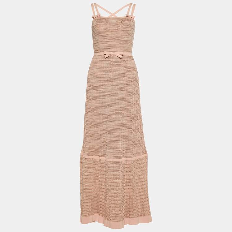 Pre Owned M Missoni Pink Lurex Knit Halter Maxi Dress M