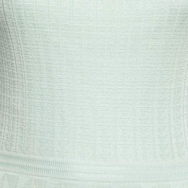 Pre Owned M Missoni Light Green Patterned Knit V-Neck Flared Dress M