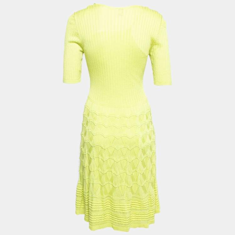 Pre Owned M Missoni Green Patterned Knit Round Neck Dress M