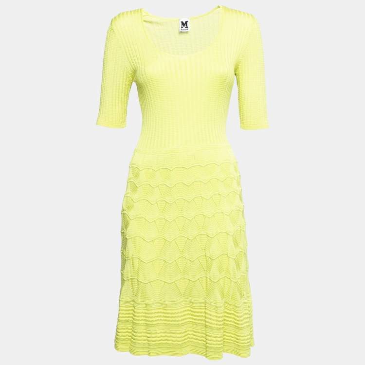 Pre Owned M Missoni Green Patterned Knit Round Neck Dress M