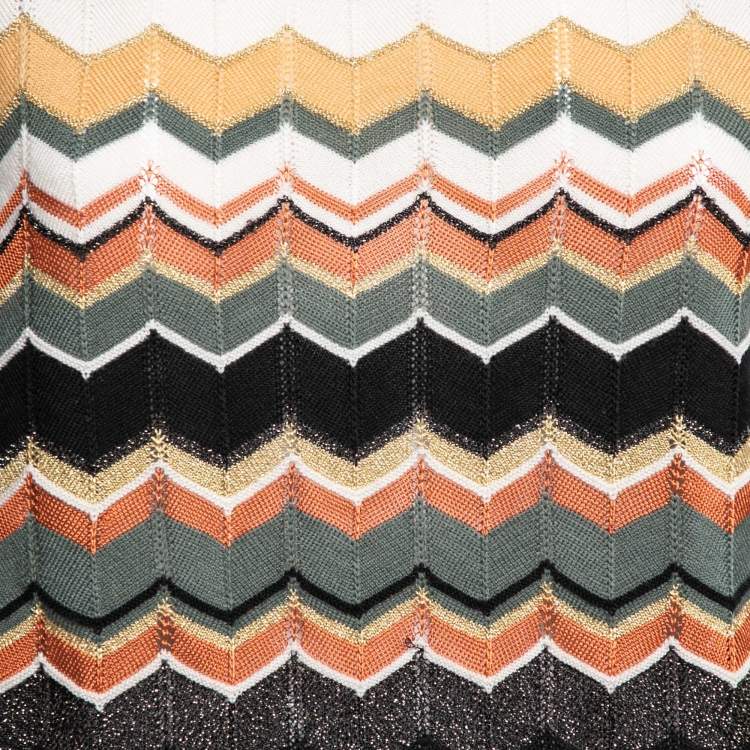 Pre Owned M Missoni Multicolor Patterned Lurex Knit Short Sleeve Top L