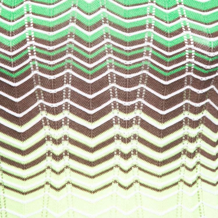 Pre Owned M Missoni Neon Green & Brown Patterned Pointelle Knit V-Neck Top M