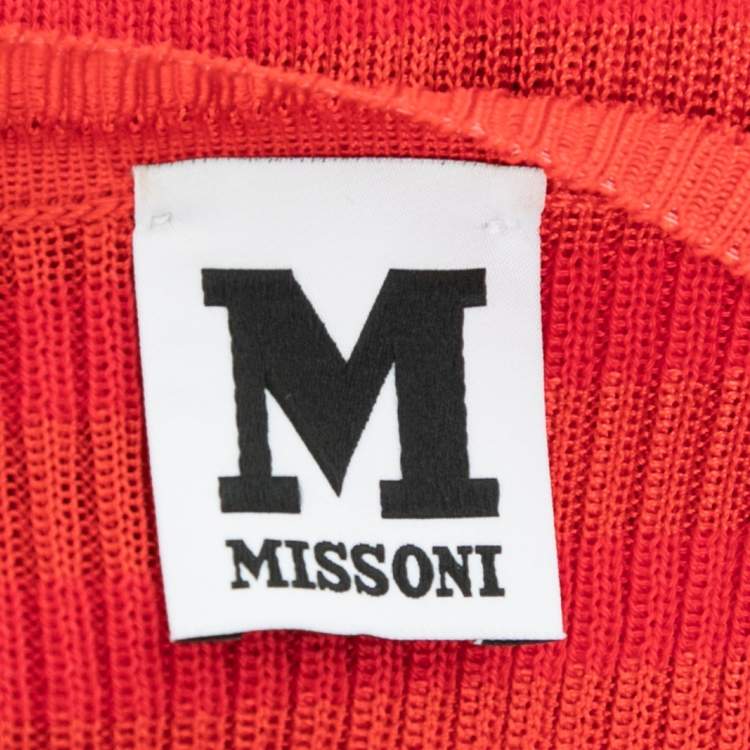 Pre Owned M Missoni Red Patterned Knit V-Neck Dress M