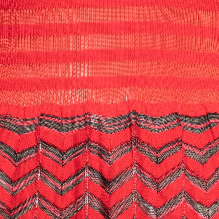 Pre Owned M Missoni Red Patterned Knit V-Neck Dress M