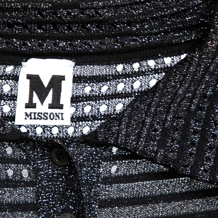 مملوكة مسبقًا M Missoni Black Lurex Patterned Pointelle Knit Long Sleeve Dress M