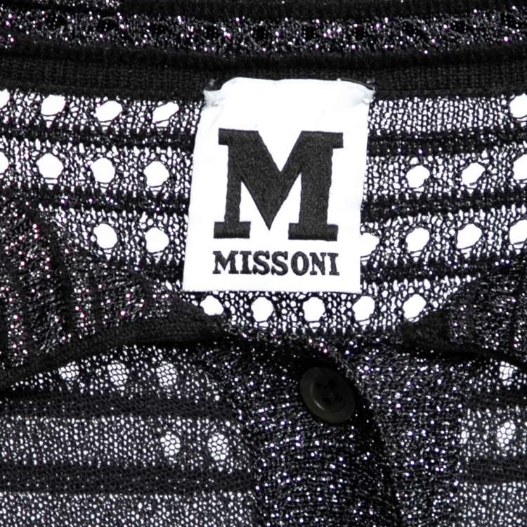 مملوكة مسبقًا M Missoni Black Lurex Patterned Pointelle Knit Long Sleeve Dress M
