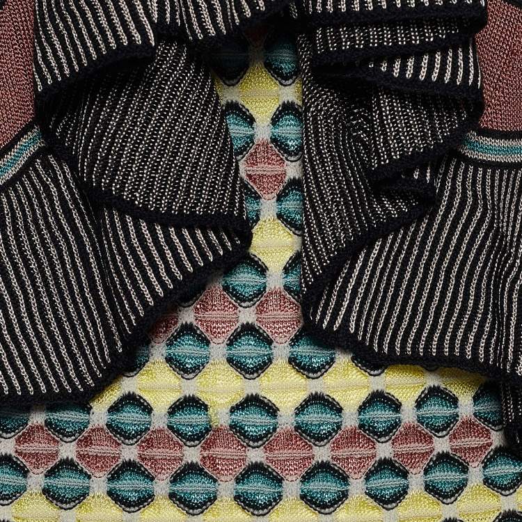 مملوكة مسبقًا M Missoni Multicolor Patterned Knit Ruffle Trimmed Dress M