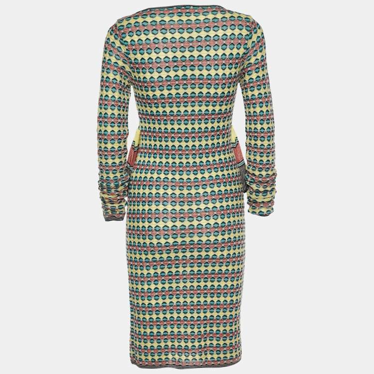 مملوكة مسبقًا M Missoni Multicolor Patterned Knit Ruffle Trimmed Dress M