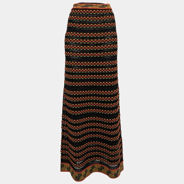 Pre Owned M Missoni Multicolor Patterned Knit Maxi Skirt S