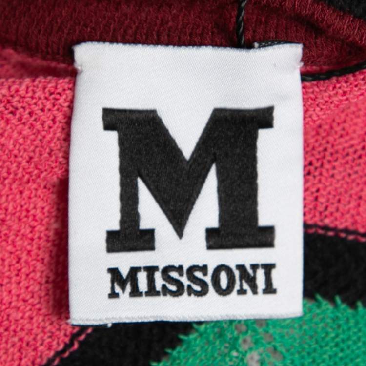 Pre Owned M Missoni Pink Patterned Cotton Knit Button Front Cardigan L