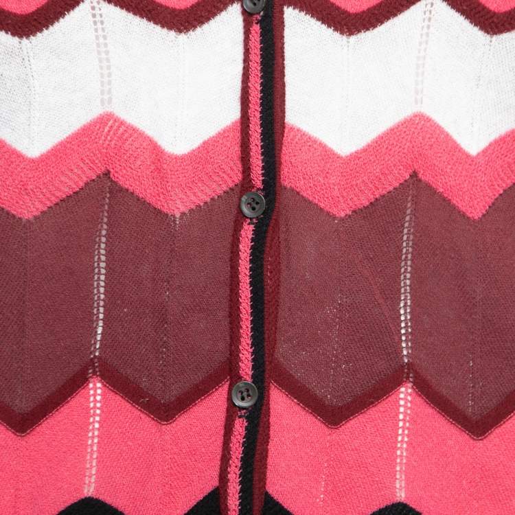 Pre Owned M Missoni Pink Patterned Cotton Knit Button Front Cardigan L