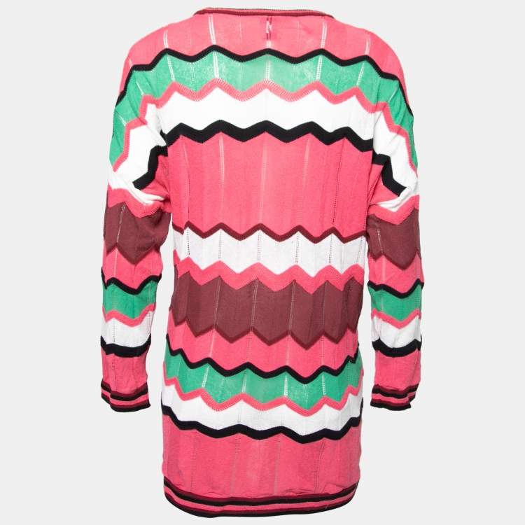 Pre Owned M Missoni Pink Patterned Cotton Knit Button Front Cardigan L