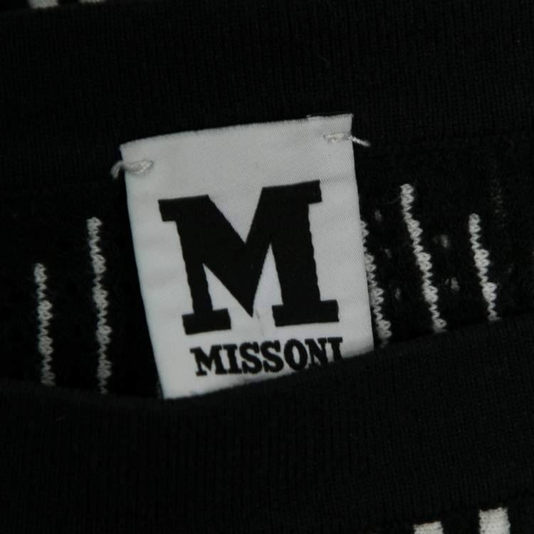 مملوكة مسبقًا M Missoni Monochrome Patterned Knit Short Sleeve Top XS
