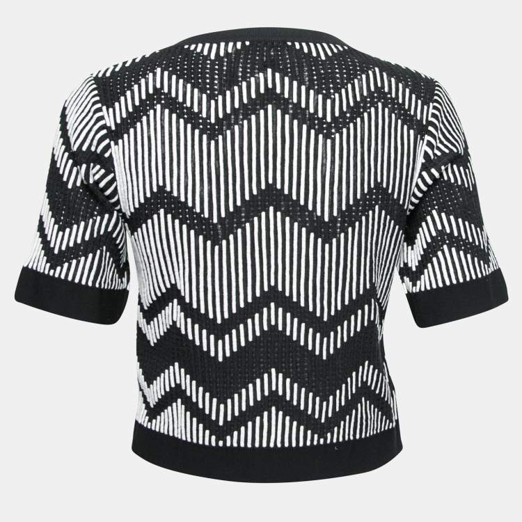 مملوكة مسبقًا M Missoni Monochrome Patterned Knit Short Sleeve Top XS