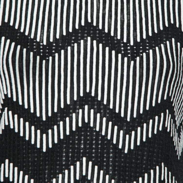 مملوكة مسبقًا M Missoni Monochrome Patterned Knit Short Sleeve Top XS