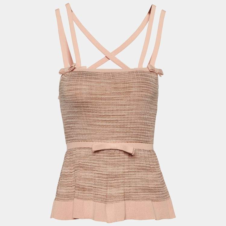 Pre Owned M Missoni Pale Pink Lurex Plissé Bow Detail Top S