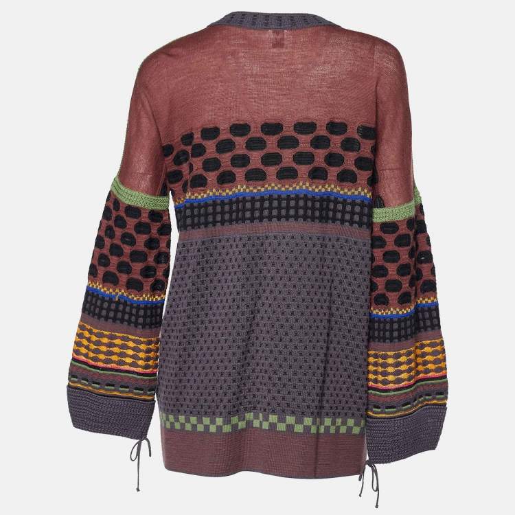 Pre Owned M Missoni Multicolor Wool Blend Button Front Cardigan L